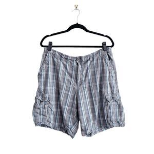 Burnside Mens Cargo Shorts Side Pockets Plaid Blue Gray Size 36